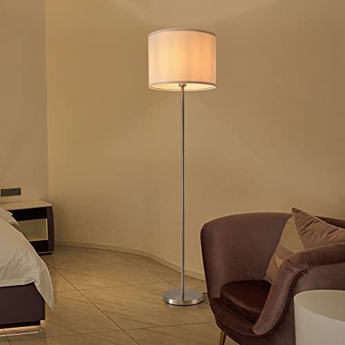 lux.pro Stehleuchte Tamworth Wohnzimmerleuchte Bodenlampe mit Fußschalter Schirm aus Textil weiß-silber 161 cm hoch von lux.pro