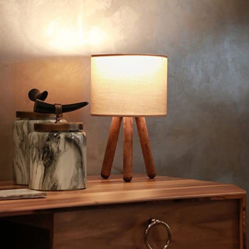lux.pro Tischlampe Preston Nachttischlampe 1 x E27 Tischleuchte Sandfarben Holz Lampenschirm aus Stoff Schlafzimmer von lux.pro
