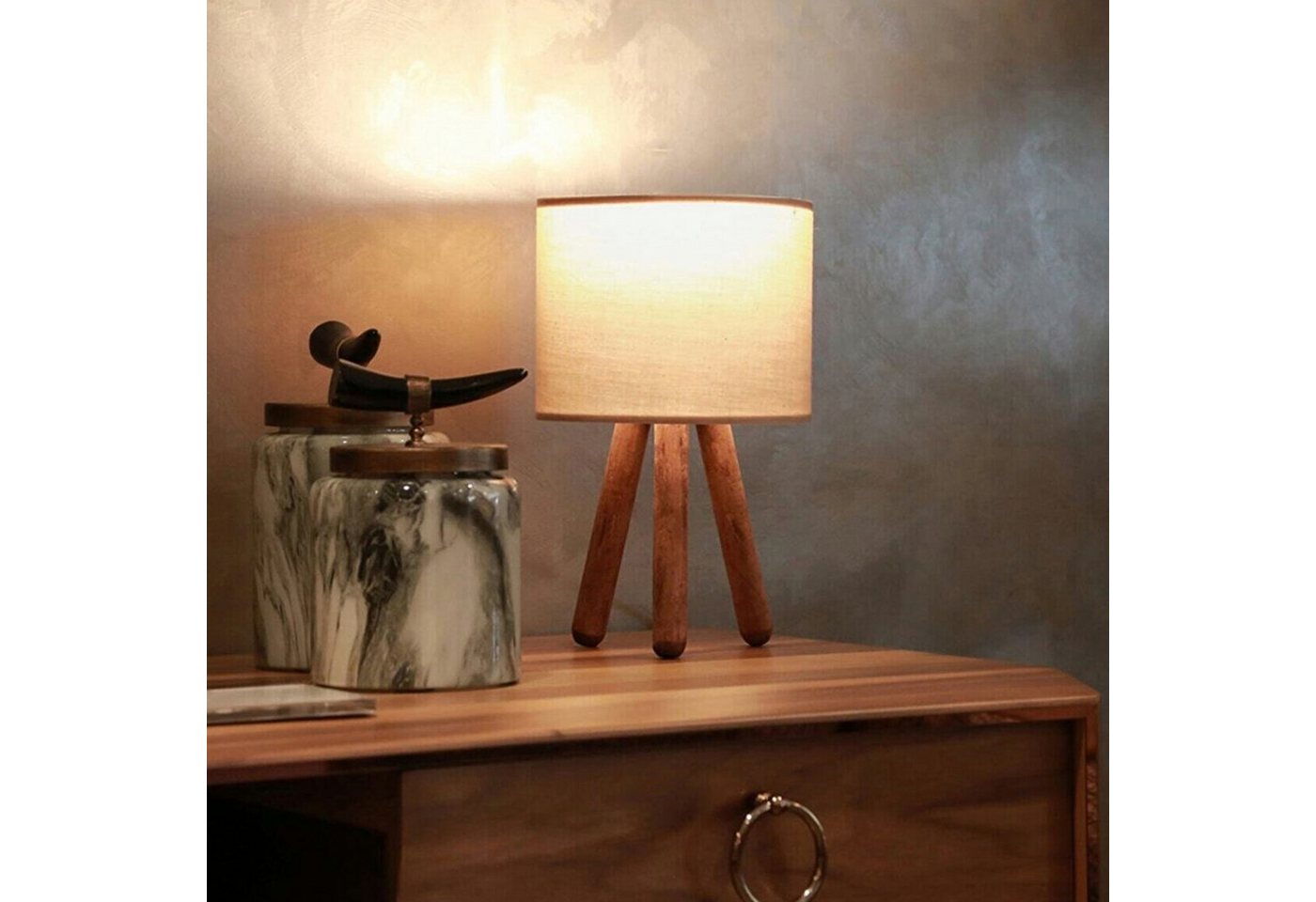 lux.pro Tischleuchte, ohne Leuchtmittel, »Preston« Nachttischlampe Tischlampe Holz 1 x E27 Sandfarben von lux.pro