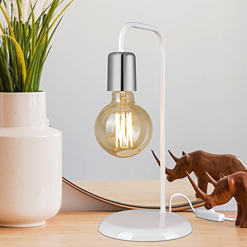 lux.pro Tischleuchte Lancaster Tischlampe E27 1-flammig Nachttischlampe Beistelllampe Wohnzimmerlampe Lampenschirm für Arbeitszimmer Metallsockel Edison-Glühbirnen Weiß/Chrom von lux.pro