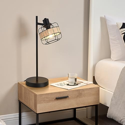 lux.pro Tischleuchte Shields Nachttischlampe aus Metall Wohnzimmerlampe mit Textilschirm Höhe 41,5 cm für Wohnzimmer Schlafzimmer 1-flammig E14 Schwarz/Beige von lux.pro