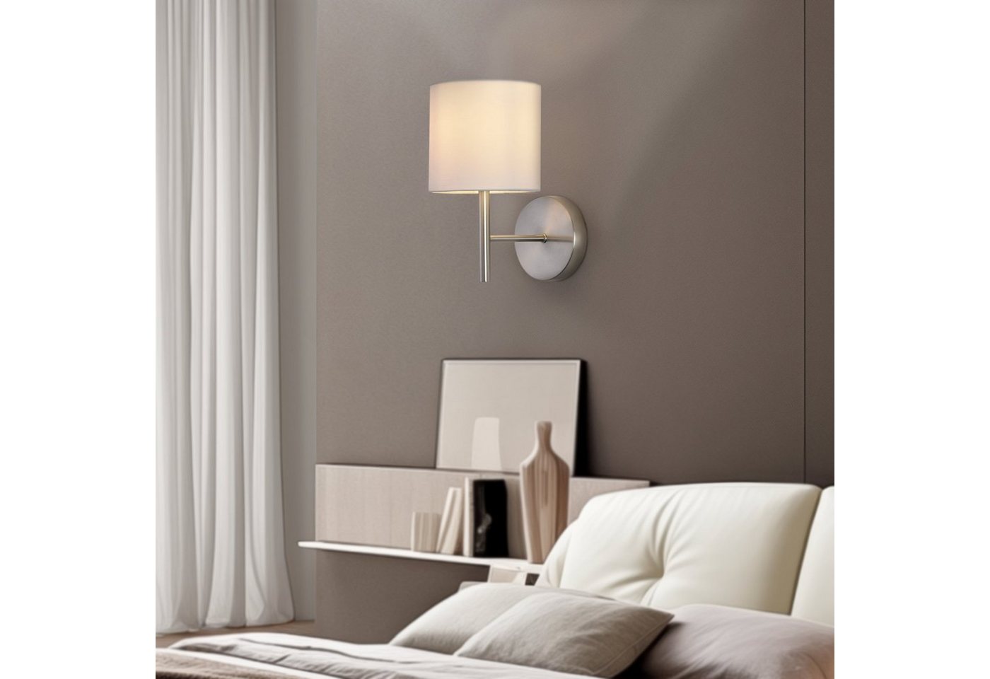 lux.pro Wandleuchte, ohne Leuchtmittel, »Winsford« 1 x E14 Metall Textil Silberfarben / Weiß von lux.pro