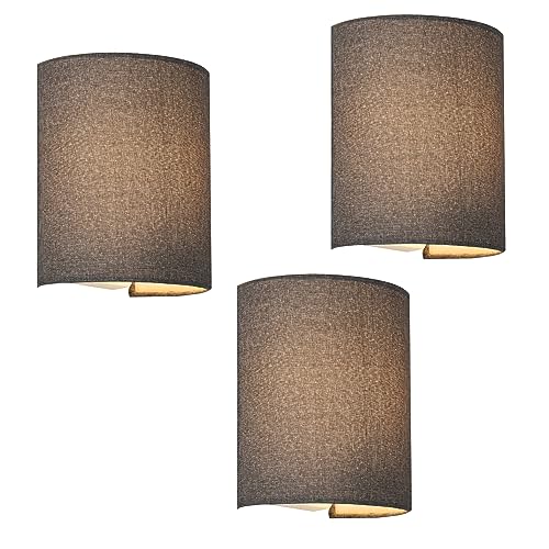 lux.pro Wandleuchte Brüssel 3er Set Wandlampe innen E27 Wandbeleuchtung Wohnzimmer Wandstrahler Flur Leinen halbrund Grau von lux.pro