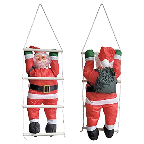 lux.pro Weihnachtsmann auf Leiter 85x25cm Gepolstert Nikolaus Hängend Handschuhen Weihnachtsfigur Weihnachten von lux.pro