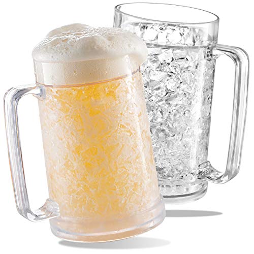 luxail Gefrier-Bierkrug, doppelwandig, isolierte Gel-Kunststoff-Pint-Gläser, 473 ml, transparent, 2 Stück, Kühlbecher, Gefrierschrankbecher von luxail