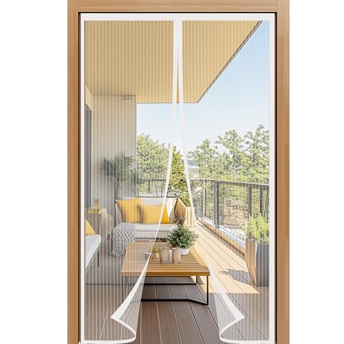 Luyanxy Fliegengitter Balkontür 135x205cm | Magnet-Insektenschutz, Ohne Bohren, Einfache Klebemontage | Ideal für Balkontüren, Terrassentüren und Haustüren (Weiß) von luyanxy