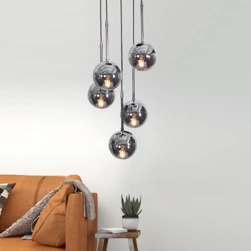 Luzarana Nova Pendelleuchte Esstisch Glaskugel Wohnzimmerlampe Kugellampe E27 Fassung (Chrome 5) von Luzarana