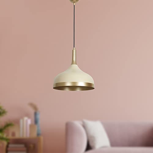 Luzarana Otto Hängelampe Creme-Gold Vintage I Asletl I Pendelleuchte Wohnzimmerlampe Ø30 cm E27 aus Metall Modern Esstisch Küchenlampe Hängend von Luzarana