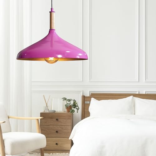 Luzarana Ufo Hängelampe Esstisch Skandinavisch aus Holz und Metall 35 cm, Pendelleuchte Esstisch, Hängelampe Wohnzimmer, Küchenlampe Hängend E27, Pendelleuchte Schlafzimmer, Wohnzimmer (Lila) von Luzarana