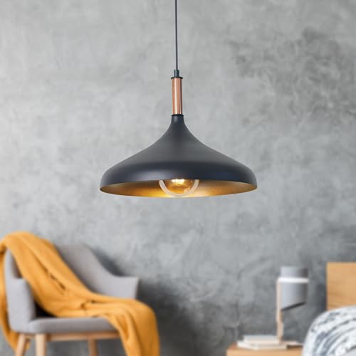 Luzarana Ufo Hängelampe Esstisch Skandinavisch aus Holz und Metall 35 cm, Pendelleuchte Esstisch, Hängelampe Wohnzimmer, Küchenlampe Hängend E27, Pendelleuchte Schlafzimmer, Wohnzimmer (Schwarz) von Luzarana
