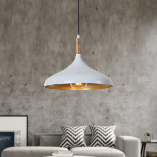 Luzarana Ufo Hängelampe Esstisch Skandinavisch aus Holz und Metall 35 cm, Pendelleuchte Esstisch, Hängelampe Wohnzimmer, Küchenlampe Hängend E27, Pendelleuchte Schlafzimmer, Wohnzimmer (Weiß) von Luzarana