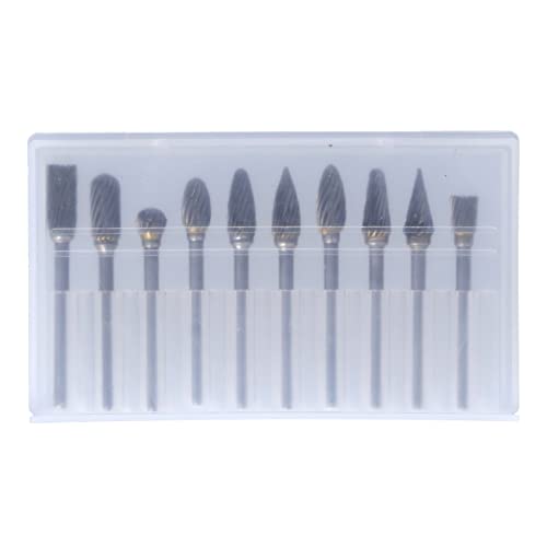 10 PCs Doppelgeschnittene Silber -Rotary -Datei Vibration Proof Glattes Finish Wolfram Carbid Schleifscheide Kopf -Set Kit für Holzmetall -Blue Box (Single-patterned silver (transparent box)) von lvifloae