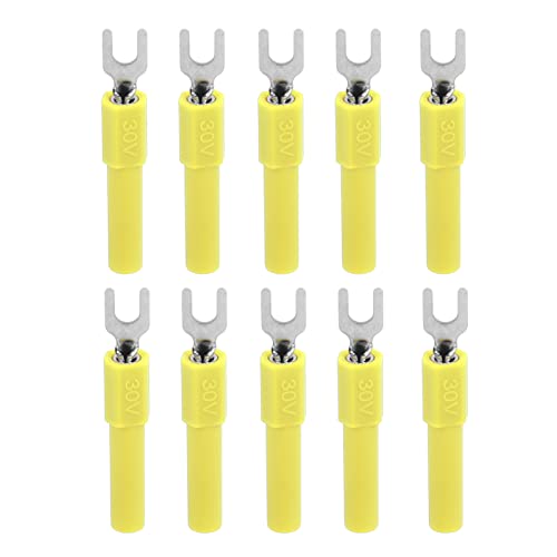10 Stücke 4mm Forkenform U -Typ CRIMP -Anschlüsse Multimeter -Teststecker Rot isoliert Hülse Elektrische Klemmen Kupferkern Zinnplattiertes Anti -geeignet für die (Gelb) von lvifloae