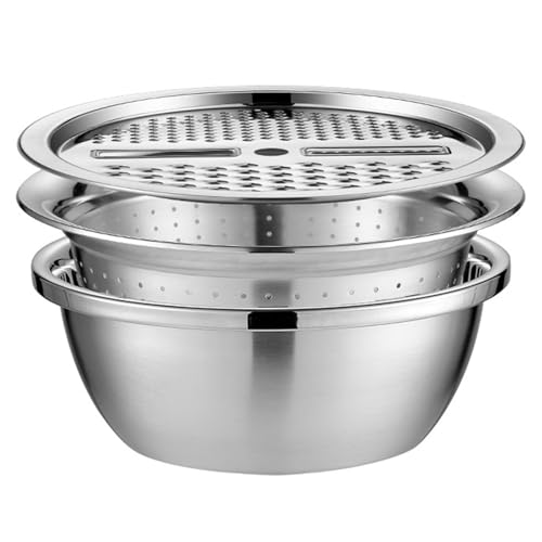 Lvifloae Multifunktional Edelstahl -Reifenbecken Multi -Sieb Reis -Sieb 3 in 1 Colanders Becken Reifen Abfluss Korb Salat Maker Bowl für Küchen Lebensmittelzubereitungen Früchte von lvifloae
