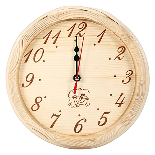 lvifloae 23 cm handgefertigte Sauna Holzuhr Massive Holzwanduhr mit Hitzefeuchtigkeitsbeständigkeit Stummes Nicht -Ticking -Analog für Dampfbaum -Spa und Badezimmeration von lvifloae