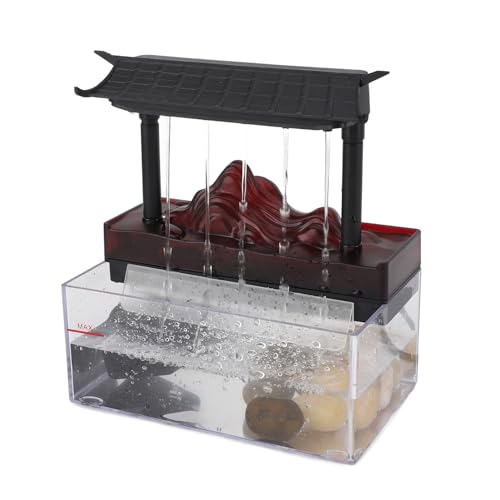 lvifloae Mini-Wasserfall, Tischbrunnen mit LED-Licht, Tischwasserbrunnen, wiederkehrender USB-Strom, Kunststoff-Zimmerbrunnen, Dekoration für Tisch, Büro, Zuhause, Schlafzimmer von lvifloae