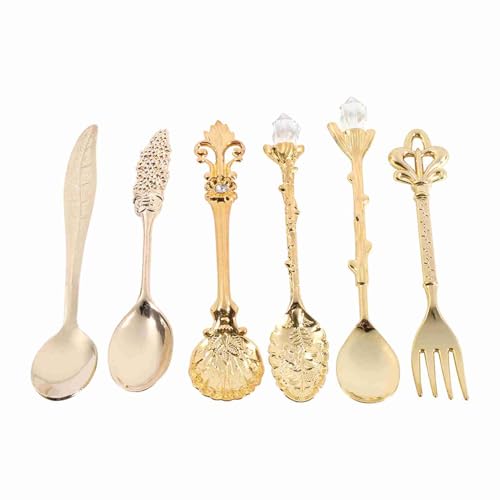 lvifloae Vintage Europäische Gerichtsgeschirr Vintage Kristall Antike Legierung Löffel Filigree Löffel Küche Essbar Café Obst Dessert Tabelle Antiquitäten Messing 6 PCs Set Bronze (Golden) von lvifloae