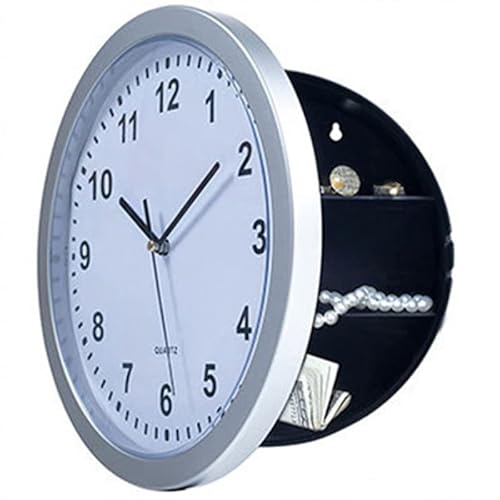 lvifloae Wanduhr, versteckter Safe, Vintage-Stil, großer Stauraum, kreisförmiges Geheimfach, geeignet für die Aufbewahrung wertvoller Gegenstände (Silber) von lvifloae