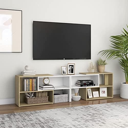 Eckschrank für Fernseher, Weiß und Eiche, Sonoma 149 x 30 x 52 cm, stabil + robust, funktionaler Stauraum von lvssiao