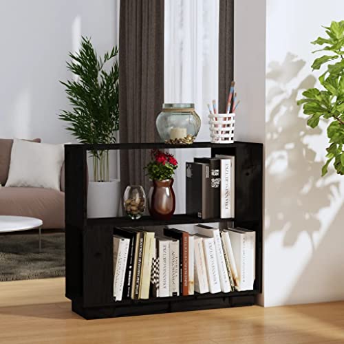 Stufenregal Bücherregal Raumtrenner Aktenregal, Bücherregal/Raumteiler Schwarz 80x25x70 cm Massivholz Kiefer Bücherregal Raumteiler Aktenregal für Wohnzimmer, Schlafzimmer, Büro von lvssiao