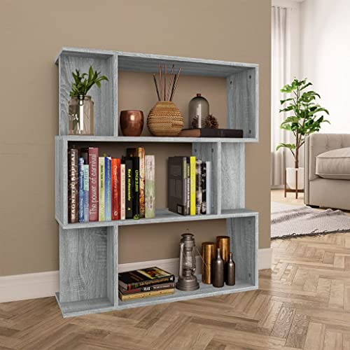 Bücherregal Raumteiler Standregal, Raumtrenner Regal Wandregal Viel Stauraum Grau Sonoma 80x24x96 cm Holzwerkstoff Dekoregal für Pflanzen & Bücher, Wohnzimmer, Schlafzimmer von lvssiao