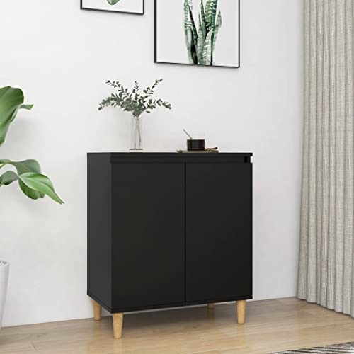 lvssiao Sideboard, Küchenschrank Sideboard mit Massivholz-Beinen Schwarz 60x35x70 cm praktische Schrank für Schlafzimmer, Kinderzimmer, Flur von lvssiao