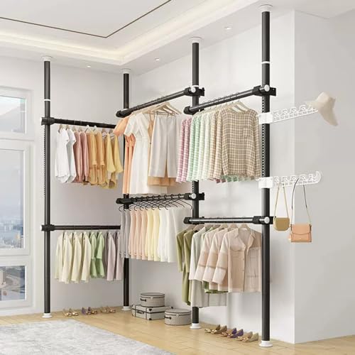 Teleskopstange Kleiderständer Garderobenständer Teleskop Garderoben System Verstellbares Regalsystem für den Heim- und Bekleidungsgeschäft, B (78-125) x H (110-310) cm von lxn-0329