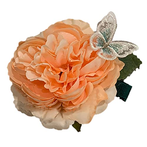 lxuebaix Elegante Haarnadel Haarspange Metall Seitenclip Blumen Haarspange Kopfbedeckung Entenschnabel Clip Haarschmuck für Frauen Party Haarnadel Blumen Clip Orange von lxuebaix