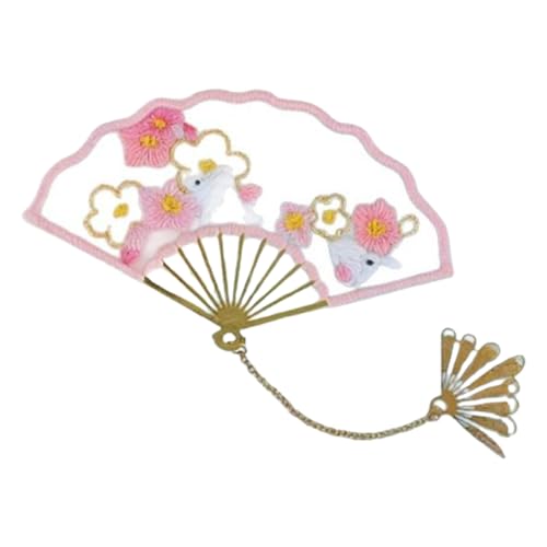 lyanny Besticktes Lesezeichen in Form eines Chinesischen Fächers - Retro Lustiges Lesezeichen | Stick-Set mit Anleitung und Handgefertigtes Fächerzeichen von lyanny