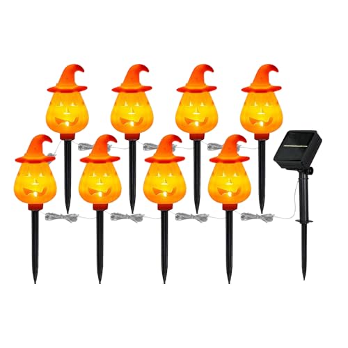 lyanny Halloween Kürbis Staketen,Solarbetriebene Halloween Kürbis Bodenspieße - Orangefarbene Verstellbare Bodeneinsätze Wege Garten Deko Für Außenbereich Rasen Terrasse von lyanny