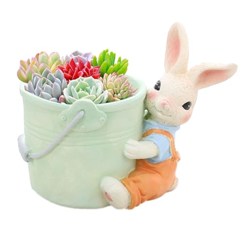 lyanny Kaninchen Pflanztöpfe | Cartoon-Ostern-Blumentopf aus Kunstharz freistehender Übertopf | Harz Sukkulenten Hase Blumentopf Dekor | für Kakteen, Sukkulenten, Gänseblümchen, Orchideen von lyanny