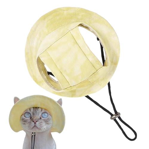 lyanny Katzen Bucket Hut - Hund Katze Sommer Hut Mit Ohrenlöchern | Kopfbedeckung Für Kleine Hunde Katzen Outdoor Aktivitäten Park Wandern Ausflüge von lyanny