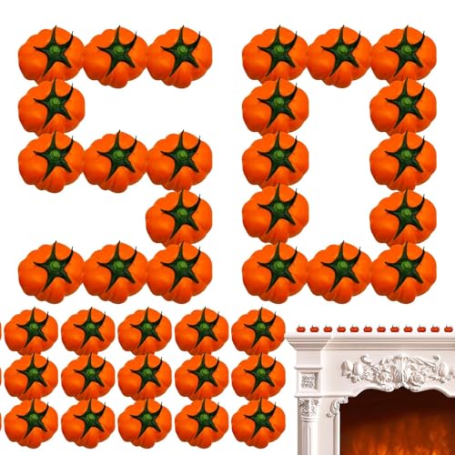 lyanny Künstlicher Kürbis | 50 Stücke Kompakte Schaumstoff-Kürbisse Für Erntedankfest - Landhaus Tischdekoration Für Küche Hochzeit Fensterbank Erntedekor Kamin Tisch von lyanny