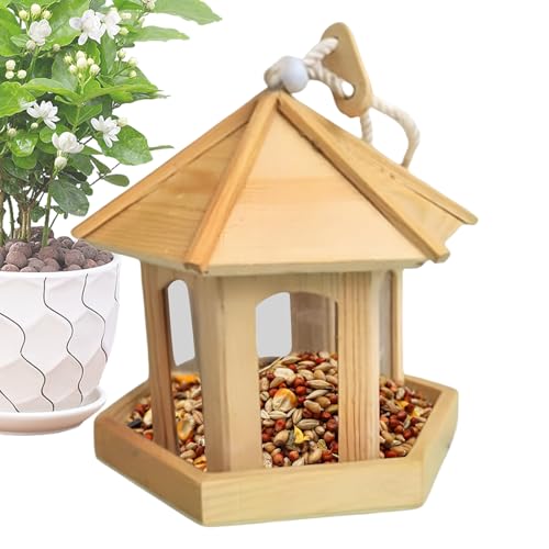lyanny Vogelfutterhaus Für Draußen - Sechseckiger Futterspender - Wetterfeste Hängbare Futterstelle Für Kanarienvögel Nymphensittiche Finken Sittiche Balkon Terrasse Garten Außenbereiche von lyanny