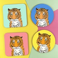 Runder Oder Eckiger Untersetzer Mit Tiger Illustration von lydiameiying