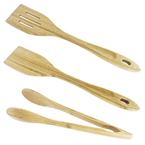 3 Stück Bambus-Utensilien, lyfLux 2 Stück Bambus-Spatel, 1 Stück Zange zum Kochen, Dekoct Lebensmittel, Rühren von Gemüse und Halten von Lebensmitteln (30–33 cm) von lyfLux