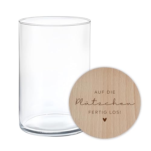 Vorratsgläser mit Gravur und Holzdeckel - Deckel personalisiert mit Gravur, Geschenkidee, personalisiertes Vorratsglas mit graviertem Deckel (530ml 880ml 1210ml) (Auf die Plätzchen fertig los, 880ml) von lyllevenn