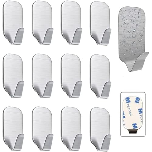 lylqmy 12 Stück Haken Selbstklebend Edelstahl,Klebehaken Towel Holder, Haken Zum Kleben im Badezimmer oder Küche,Selbstklebende Wandhaken Für Handtücher,Badzubehör, Badhaken Dusche(Stil 1) von lylqmy