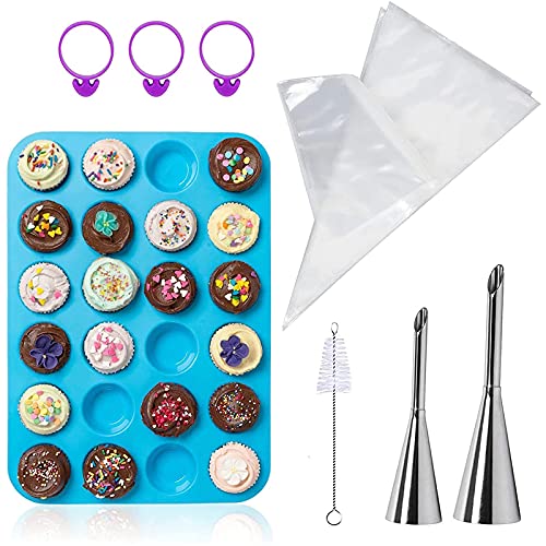 lylqmy Muffinform 24er Mini Silikon Muffin Backform, Antihaftbeschichtet Muffinform für Cupcakes, Brownies, Kuchen, Pudding, spülmaschinenfest, bpa-frei von lylqmy