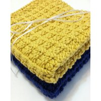 Hand Stricken Baumwolle Waschlappen in Blau Und Gelb Quiltsy Handgefertigt von lynndalou