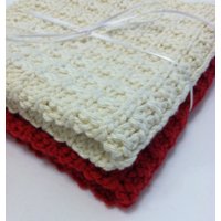 Hand Stricken Baumwolle Waschlappen in Rot Und Natürliche Quiltsy Handgefertigt von lynndalou