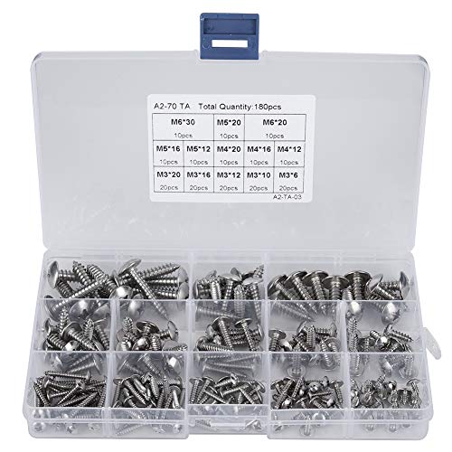 180Pcs M3 M4 M5 M6 Edelstahl Schrauben, Schrauben Bohrschrauben Set, Flachkopfschraube Selbstschneidende Schrauben Sortiment Set für Mehrere Zwecke von lyrlody
