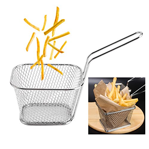 8 Stück Pommeskorb, Frittierkörben Edelstahl Friteusenkorb Mini Chip Serving Baskets Fryer Speisenpräsentation Korb mit 8.5 cm Griff, für Pommes Frites Hühnerfinger, 10.5 * 8.5 * 6.5 cm von lyrlody