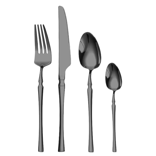 Edelstahl Besteck Set, 24-teilig Besteckgarnitur Spiegelglanz Tischbesteck inkl. Messer Gabeln Löffel und Dessertlöffel, für Zuhause Küche Restaurant Spülmaschinenfest (black) von lyrlody