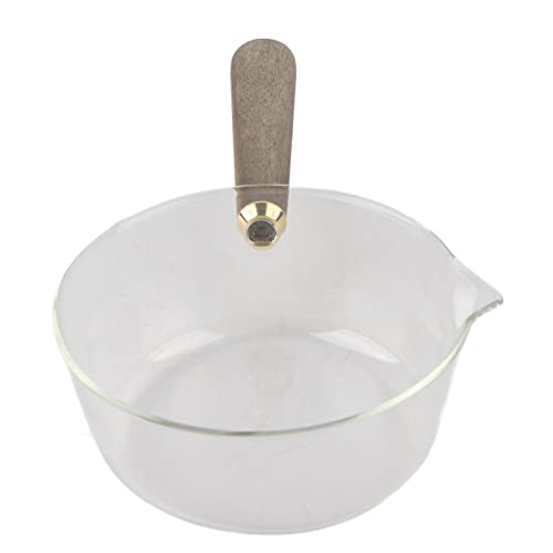 Glass Milk Pot mit V-förmigem Ausgießer und Holzgriff, Küchenbedarf Kochen, Milchtopf Saucepfanne Kochutensilien für die Küche, Kochgeschirr, Nudeln, Salate (600 ml) von lyrlody