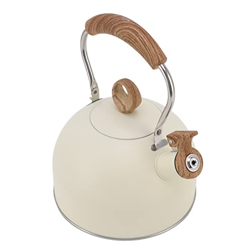 lyrlody Kaffeekanne, 2.5L Pfeifender Teekessel Edelstahl-Teekanne Herdplatte, Sicherer Wasserkrug, Haushaltsbedarf mit Griff für Elektroherd, Gasherd (Beige) von lyrlody