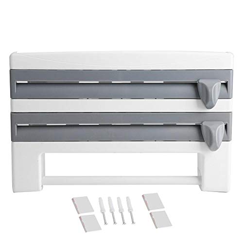 Küchenrollenspender Wandmontage 3 Rollen Metall Folienhalter mit Schneideschieber für Alu Folie Frischhaltefolie & Küchentücher 39x10x24cm Grau von lyrlody