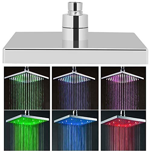 LED Duschkopf, 8 Zoll Edelstahl Regendusche Duschbrause Wasser Flow Ultradünn Quadratische Überkopfbrause Kopfbrause für Badezimmer, 7 Farbwechsel Licht von lyrlody