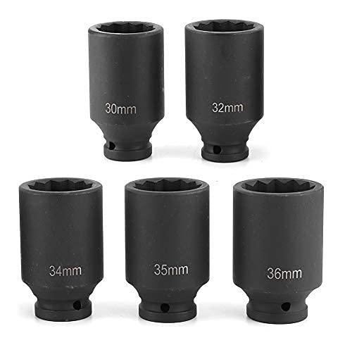 Schlagschrauber Nüsse Set, 5pcs Impact Socket Set 12-Punkt-Achsnabenmutter-Sockelhülse Schlagschrauber Antriebswelle von lyrlody