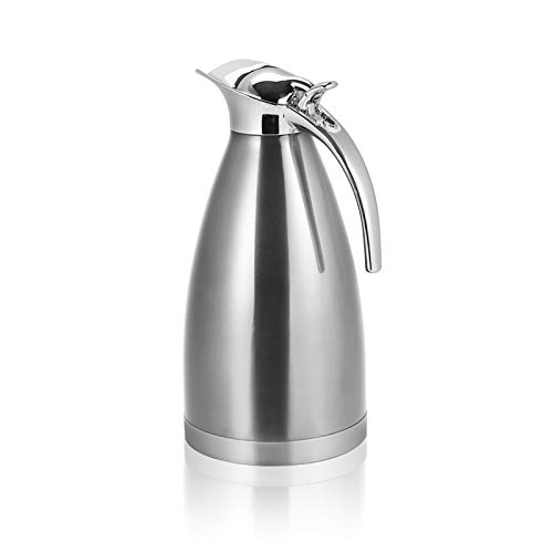 Thermo-Kaffeekanne aus Edelstahl mit Deckel/Doppelwandige Vakuum-Thermoskanne / 12 Stunden Wärmespeicherung 1,5-2 Liter(2L-Silber) von lyrlody